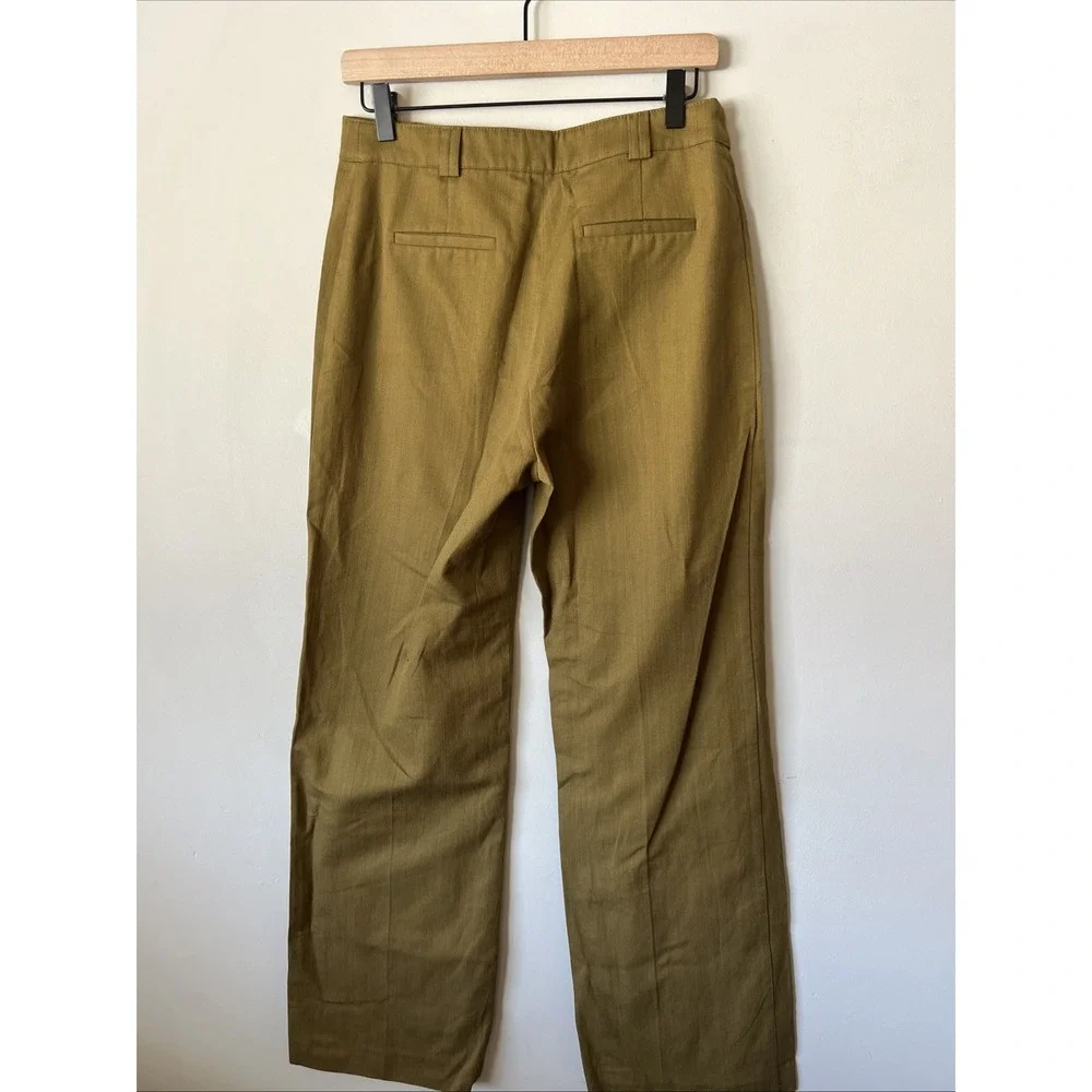 Sezane Button Front Chuck Trouser Pants Size 38 Cotton Linen Olive Green